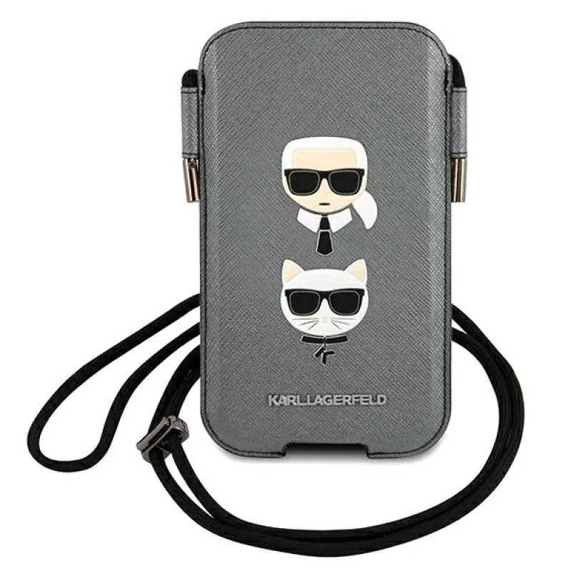 Karl Lagerfeld Saffiano Ikonik Karl&Choupette Head 6,7'' kabelka - šedá