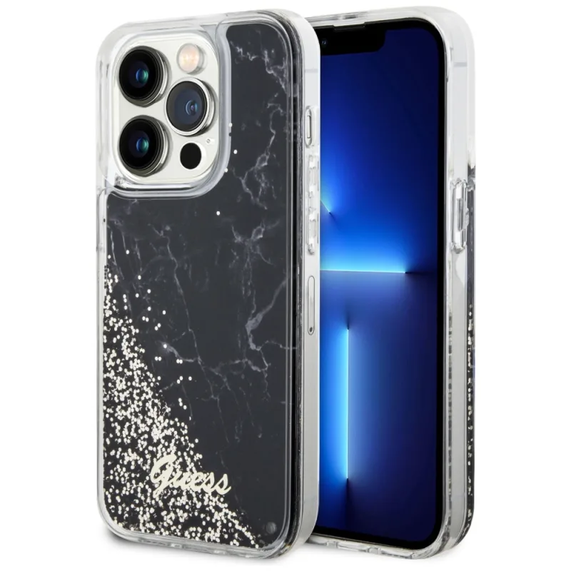 Guess GUHCP14LLCSGSGK iPhone 14 Pro 6,1" čierno/čierne pevné puzdro Liquid Glitter Marble