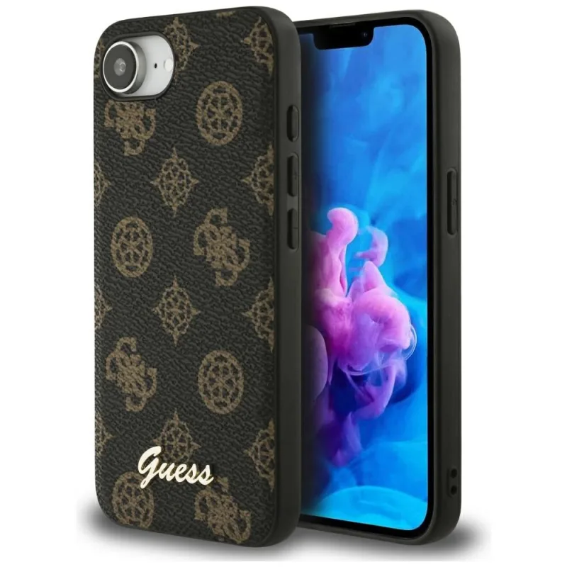 Puzdro Guess Peony Script Logo MagSafe iPhone 16e čierne