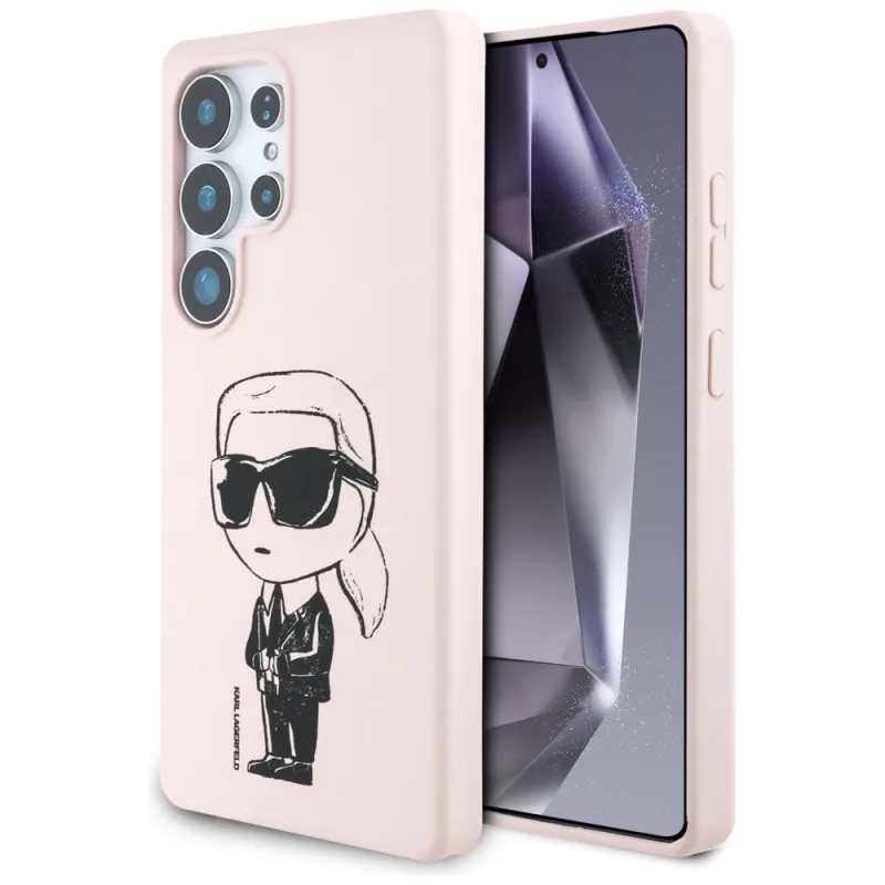 Karl Lagerfeld silikónové graffiti Ikonik tlačené logo MagSafe puzdro pre Samsung Galaxy S25 Ultra - ružové