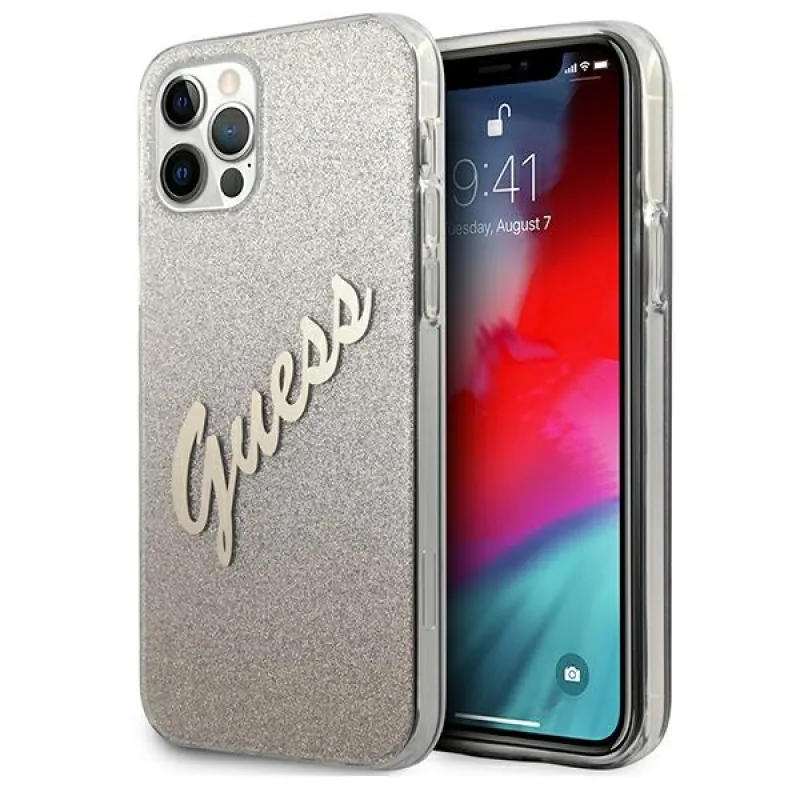 Guess GUHCP12LPCUGLSGO iPhone 12 Pro Max 6,7" zlato/zlaté pevné puzdro Glitter Gradient Script