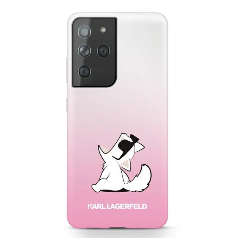 Zábavné puzdro Karl Lagerfeld Choupette pre Samsung Galaxy S21 Ultra – ružové