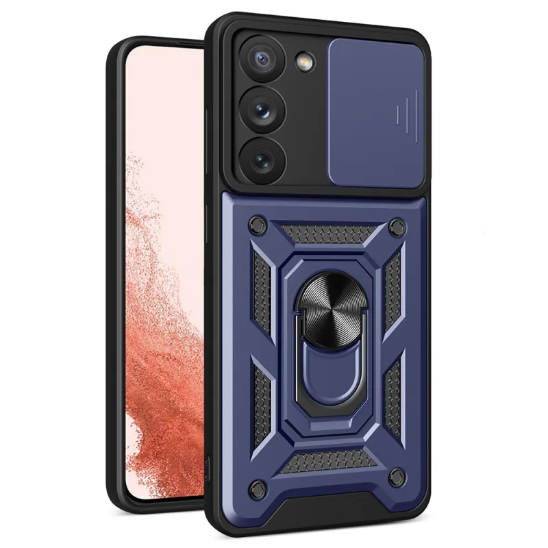 Ochranné puzdro Hybrid Armor Camshield pre Samsung Galaxy S23+ s krytom fotoaparátu modrej farby