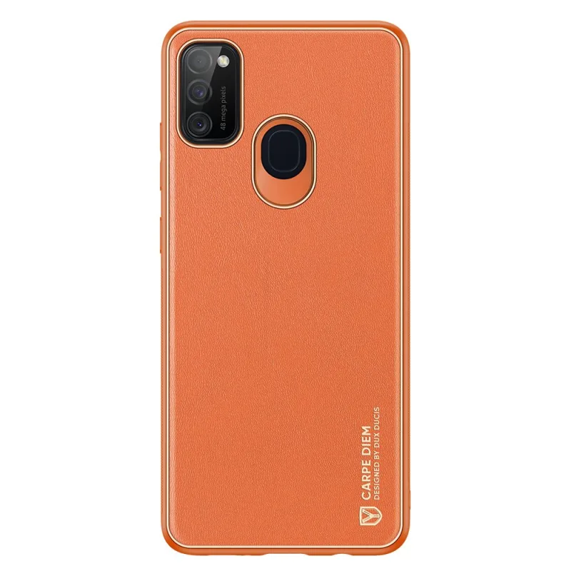 Elegantné puzdro Dux Ducis Yolo vyrobené z mäkkej TPU a PU kože pre Samsung Galaxy M30s oranžové