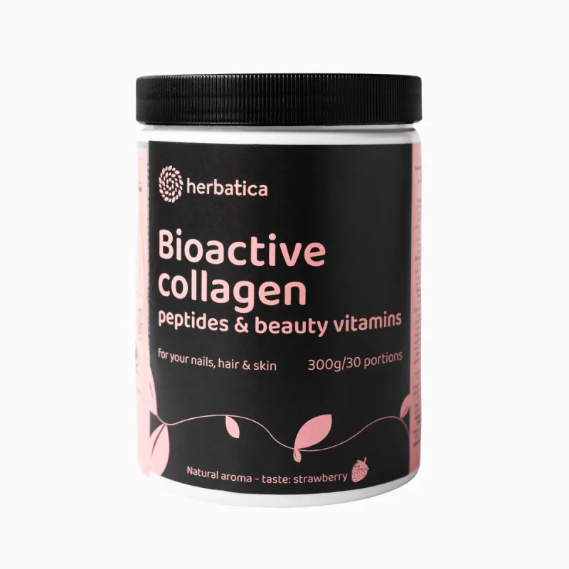 Herbatica Bioaktívny kolagén s peptidmi a vitamínmi pre krásu, nechty, vlasy a pokožku - 300g - Príchuť: Jahoda