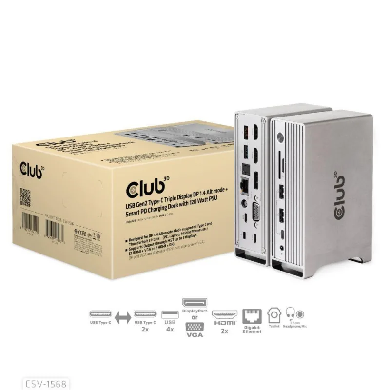 Club3D USB-C, Triple Display DP Alt mode Displaylink Dynamic PD Charging…