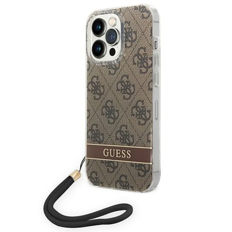 Guess GUOHCP14LH4STW iPhone 14 Pro 6,1" hnedé/hnedé pevné puzdro 4G Print Strap