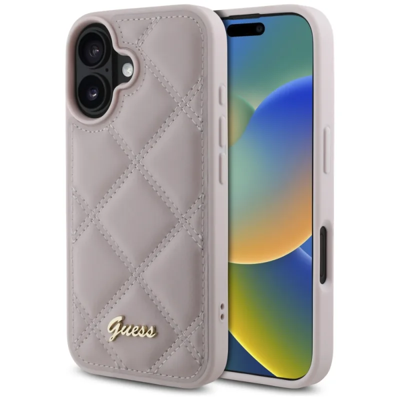 Puzdro Guess Quilted Metal Logo iPhone 16 – ružové