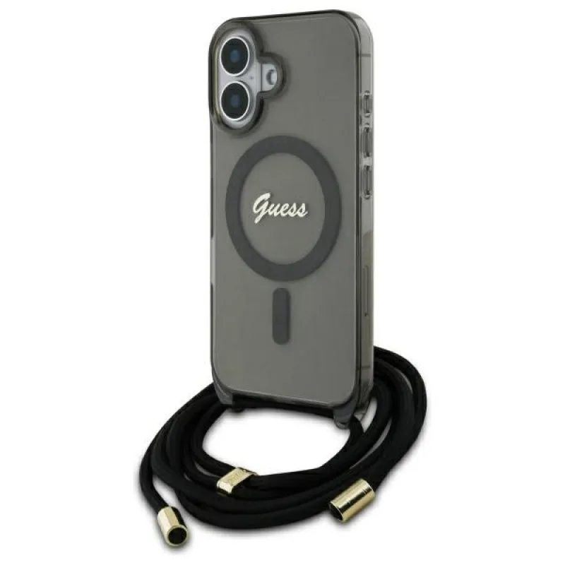 Puzdro Guess Crossbody Cord Script MagSafe na iPhone 16 – čierne