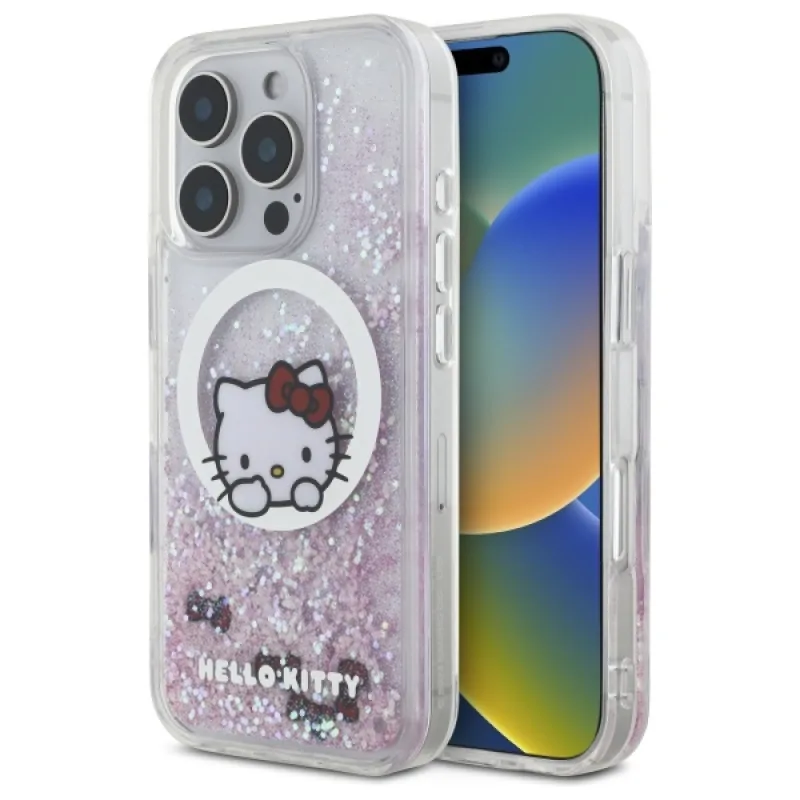 Hello Kitty Liquid Glitter Sweet Kitty Bows Puzdro MagSafe iPhone 16 Pro – biele
