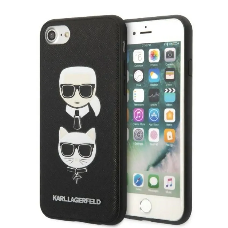 Karl Lagerfeld KLHCI8SAKICKCBK iPhone 7/8 / SE 2020 / SE 2022 čierne/čierne pevné puzdro Saffiano Karl&Choupette Head