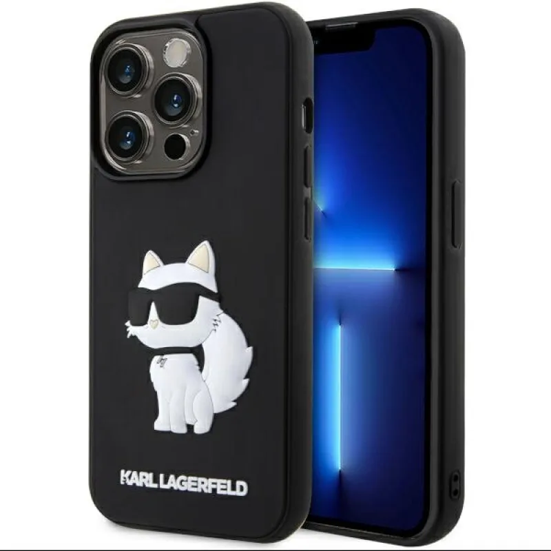 Karl Lagerfeld KLHCP14L3DRKHNK iPhone 14 Pro 6,1" čierno/čierne pevné puzdro Rubber Choupette 3D