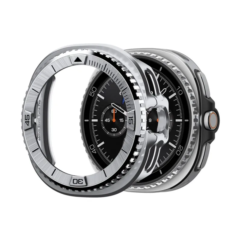Pilotný kryt Spigen Bezel Tune Pro pre Samsung Galaxy Watch 8 Classic 46 mm – strieborný