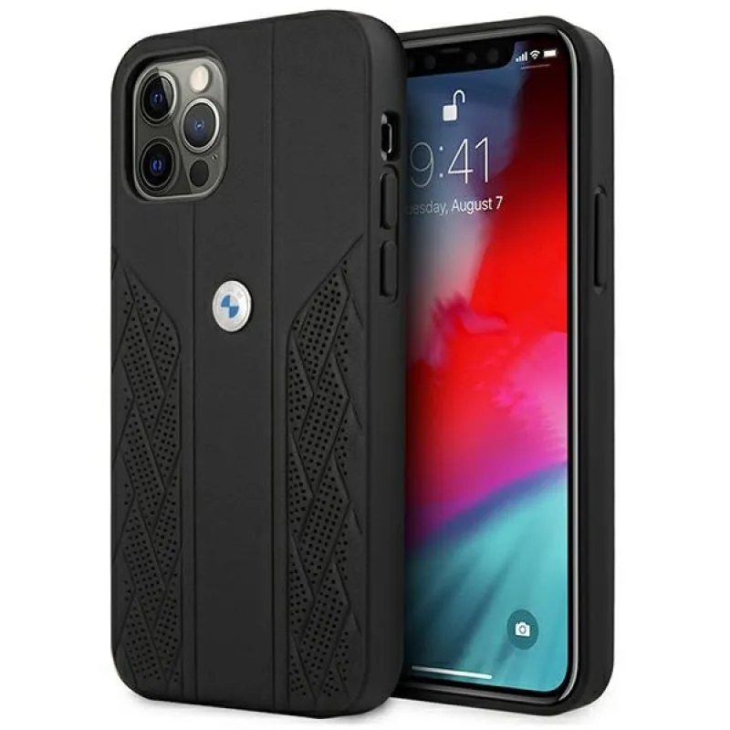 Kožené puzdro BMW Curve Perforate Case pre iPhone 12 Pro Max – čierne