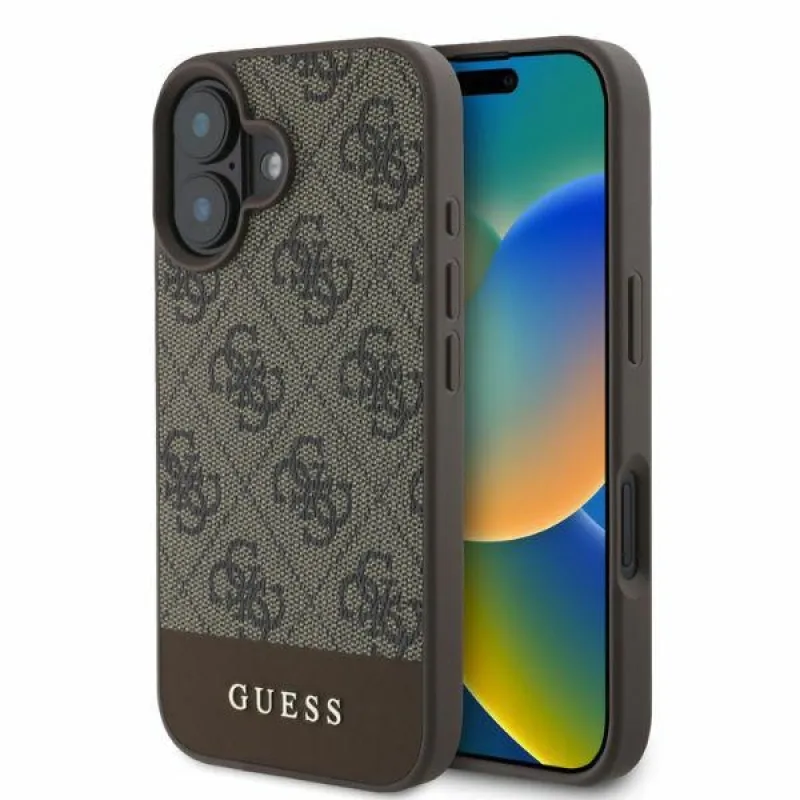 Puzdro Guess 4G Bottom Stripe na iPhone 16 – hnedé