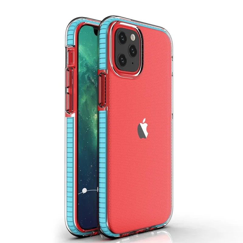 Spring Case číry TPU gélový ochranný kryt s farebným rámom pre iPhone 13 Pro svetlomodrý