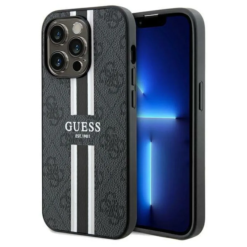 Guess 4G Printed Stripes MagSafe puzdro pre iPhone 15 Pro Max - čierne