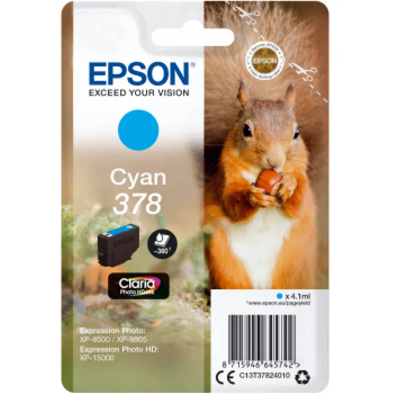 Epson Singlepack Cyan 378 Claria Photo HD Ink C13T37824010
