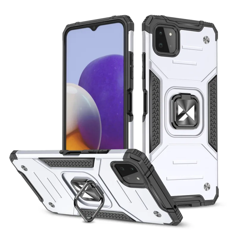 Wozinsky Ring Armor Case Kickstand Pevný odolný kryt pre Samsung Galaxy A22 4G strieborný