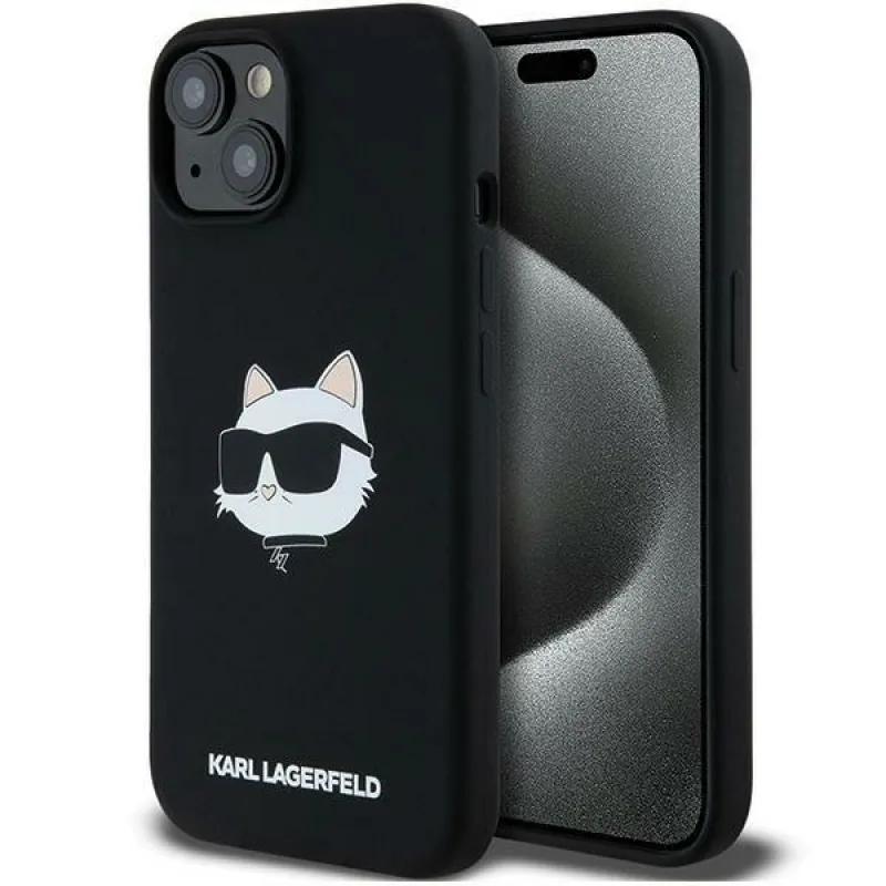 Karl Lagerfeld silikónové puzdro MagSafe na hlavu Choupette Head pre iPhone 15 Plus / 14 Plus – čierne