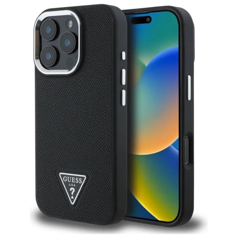 Guess GUHMP16XPGTSPSK iPhone 16 Pro Max 6,3" čierno/čierne pevné puzdro Grained Triangle MagSafe
