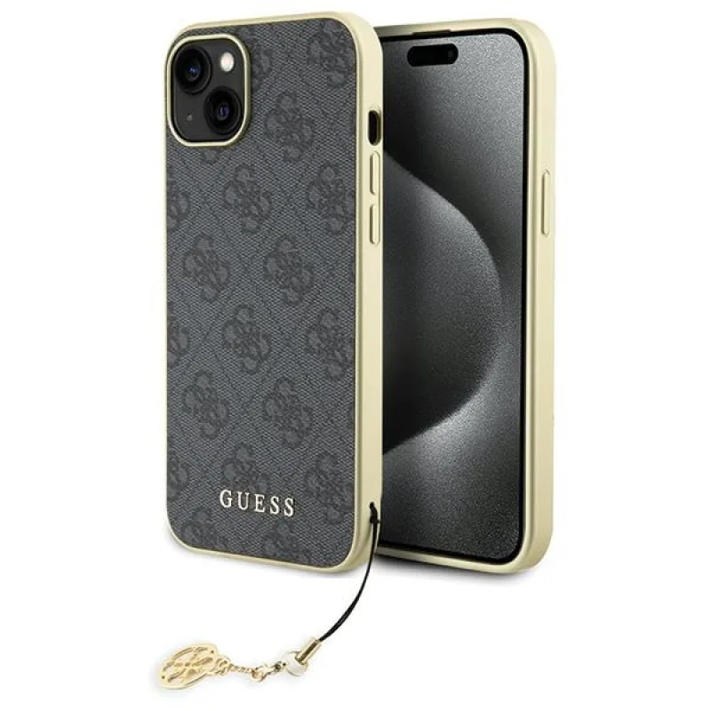Puzdro Guess 4G Charms Collection pre iPhone 15 Plus - šedé