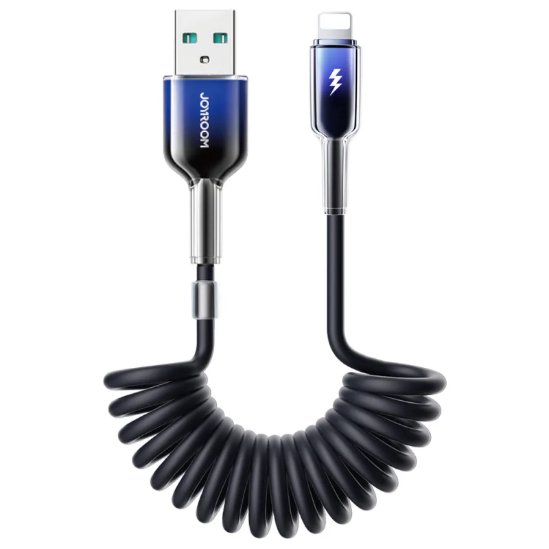 Joyroom S-A43 Crystal-Clear Series 3A USB-A - Lightning špirálový kábel 1,5 m - čierny