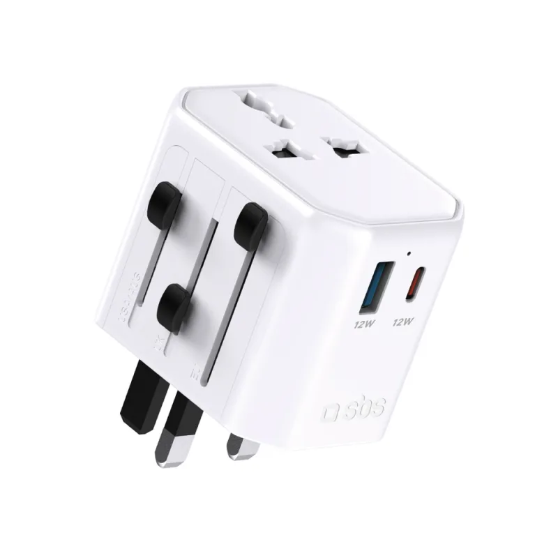 Univerzálny cestovný adaptér SBS TEADAPTUSBTCUNI USB-C USB-A – biely