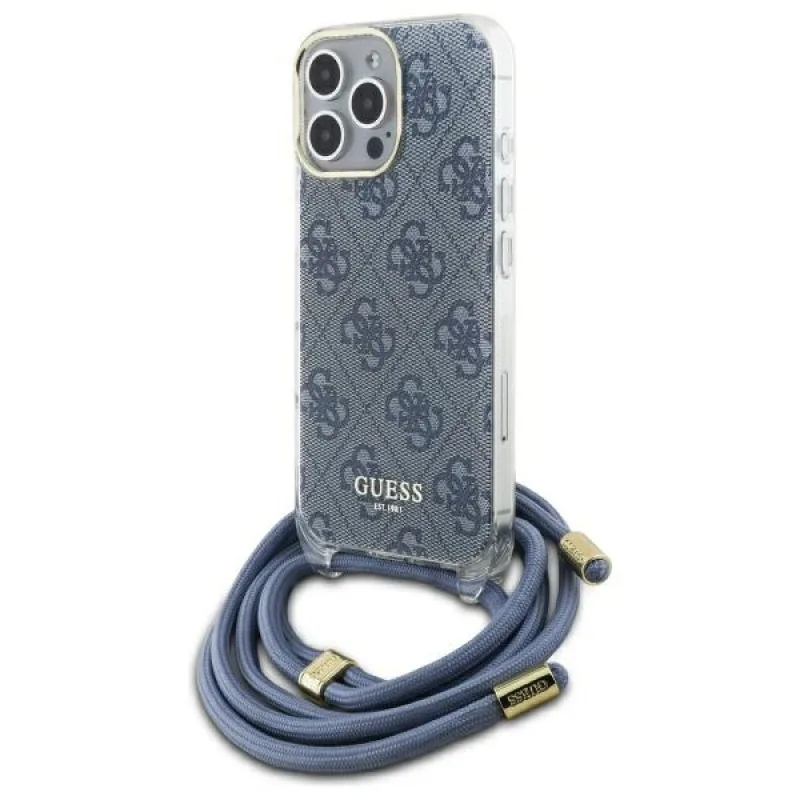 Puzdro Guess Crossbody Cord 4G Print Case pre iPhone 16 Pro Max – modré