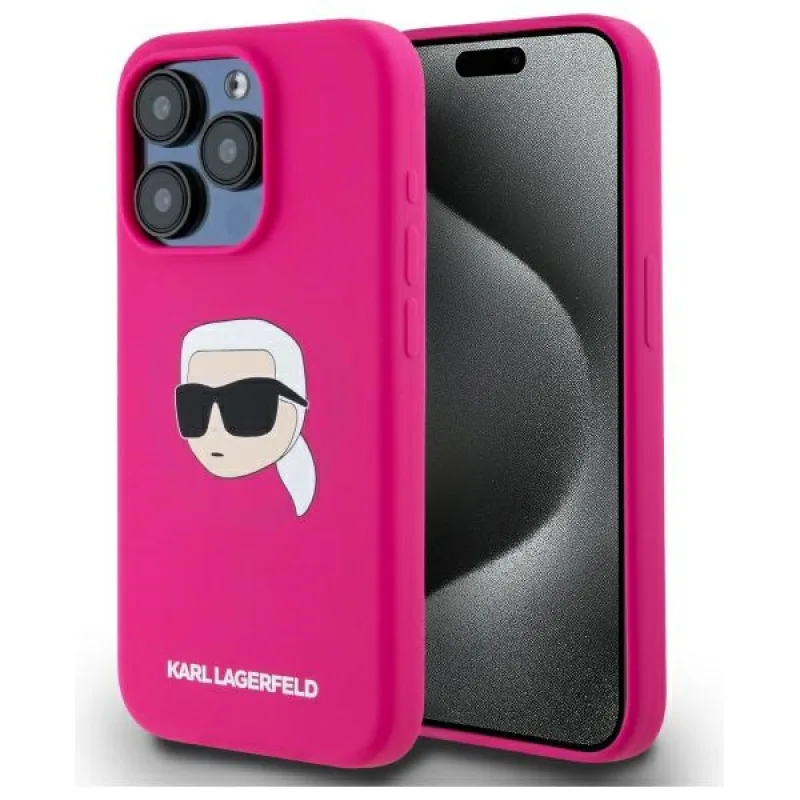 Karl Lagerfeld KLHMP15XSKHPLF iPhone 15 Pro Max 6,7" fuchsiovo/fuschia pevné puzdro Silikónové Karl Head Print MagSafe