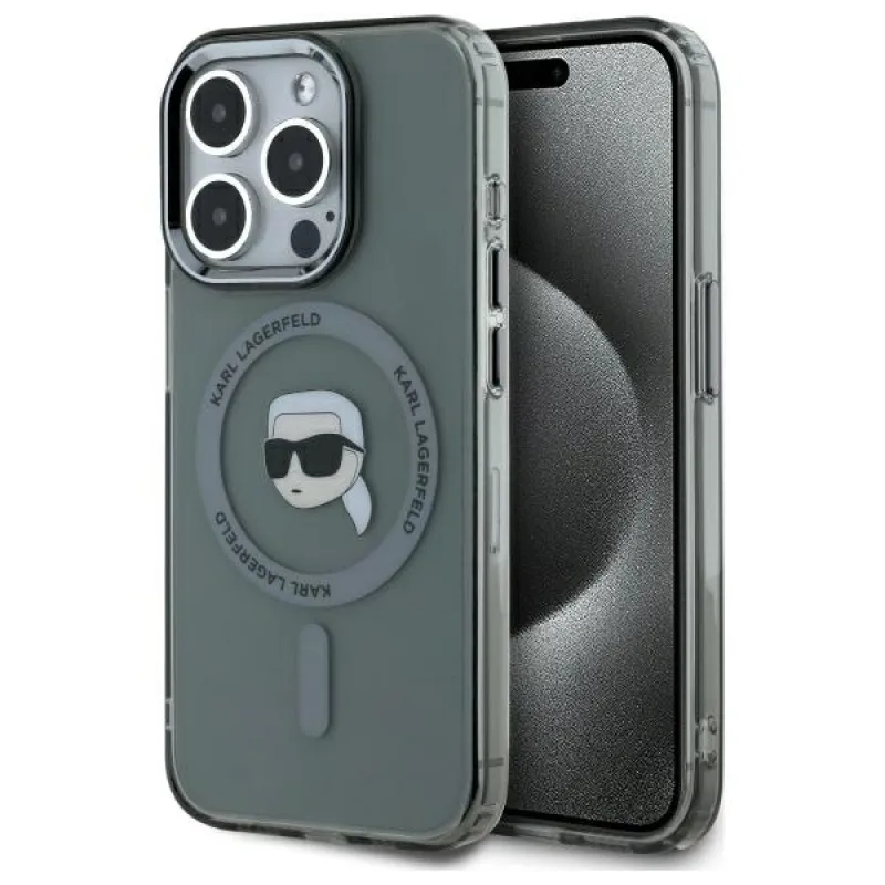 Karl Lagerfeld KLHMP15XHLSKIK iPhone 15 Pro Max 6,7" čierno-čierne pevné puzdro IML Metal Karl Head MagSafe
