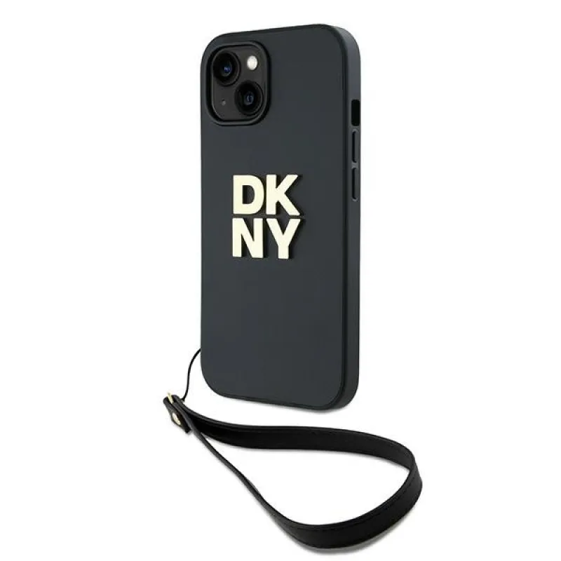 Puzdro DKNY na zápästie Stock Logo iPhone 15 Plus – čierne