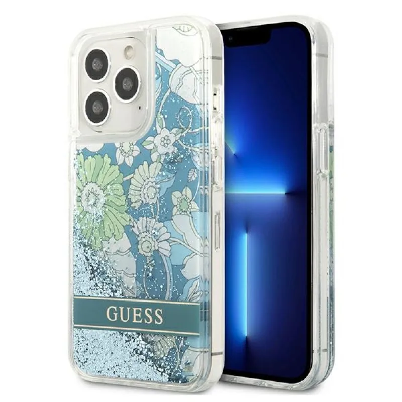 Guess GUHCP13XLFLSN iPhone 13 Pro Max 6,7" zelené/zelené pevné puzdro Flower Liquid Glitter