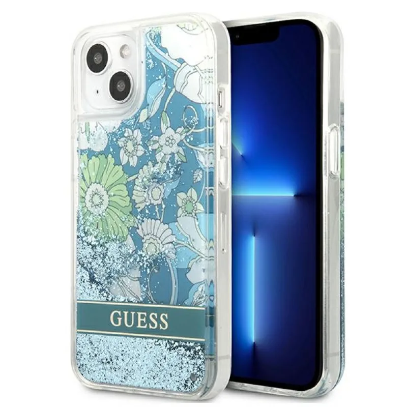 Guess GUHCP13MLFLSN iPhone 13 6,1" zelený/zelený pevný obal Flower Liquid Glitter