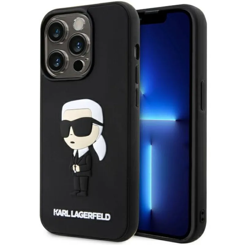 Karl Lagerfeld KLHCP14L3DRKINK iPhone 14 Pro 6,1" čierno/čierne pevné puzdro Gumový Ikonik 3D