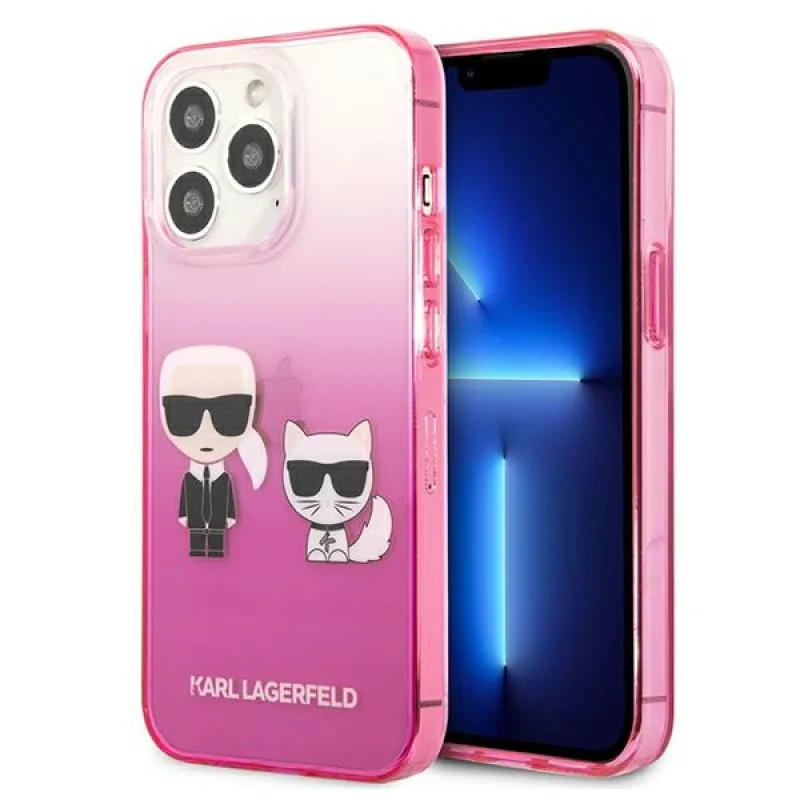 Kryt Karl Lagerfeld Gradient Ikonik Karl&Choupette pre iPhone 13 Pro / iPhone 13 - ružový