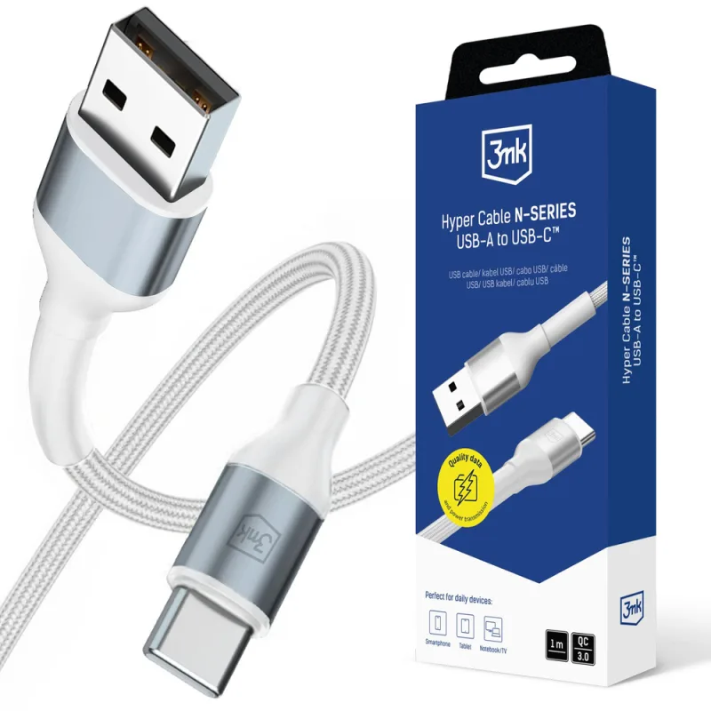 3mk Hyper kábel N-SERIES USB-A / USB-C 1m 9V/2A 18W / biely