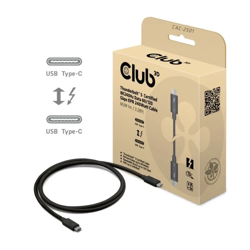 Club3D Kabel Thunderbolt 5, 80/ 120Gbps, Certifikovaný kabel, 1x…