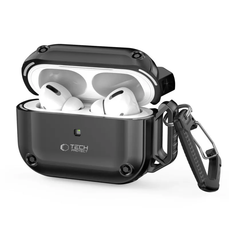 Puzdro Tech-Protect Rough Hook Case s karabínou pre Apple AirPods Pro 1/2 – čierne