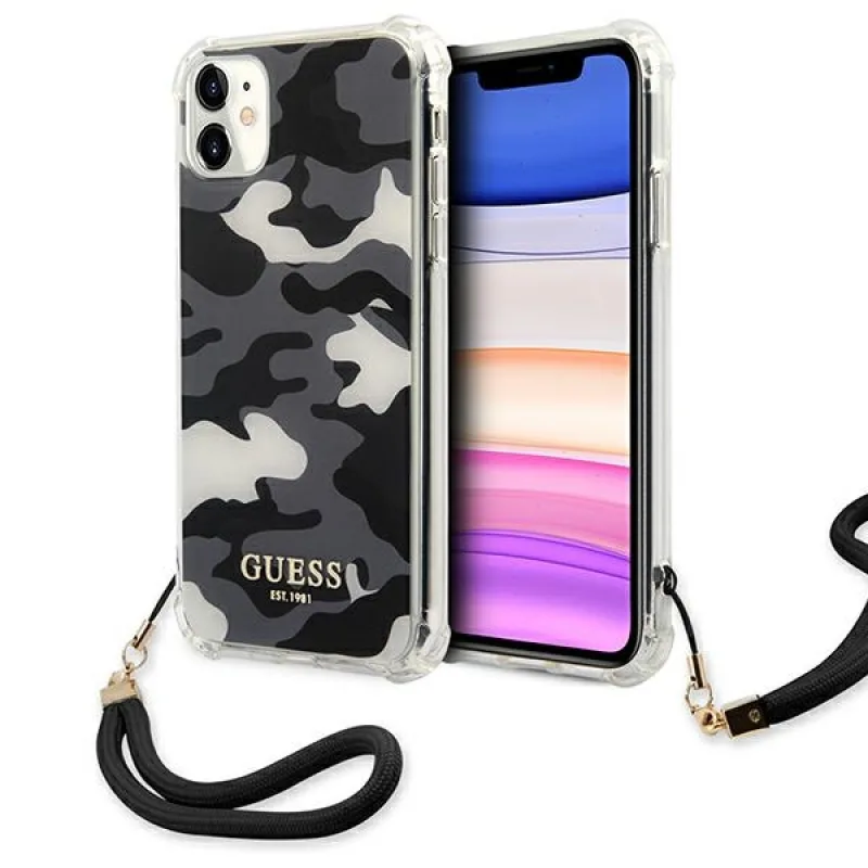Pevné puzdro Guess GUHCN61KSARBK iPhone 11 6,1" / Xr black/black Camo Collection
