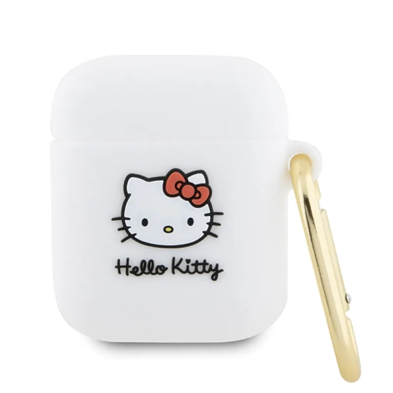 Silikonové puzdro Hello Kitty 3D Kitty Head pre AirPods 1/2 - biele
