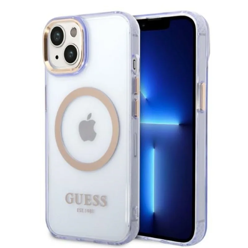 Guess GUHMP14SHTCMU iPhone 14 6,1" fialovofialové pevné puzdro Gold Outline Translucent MagSafe