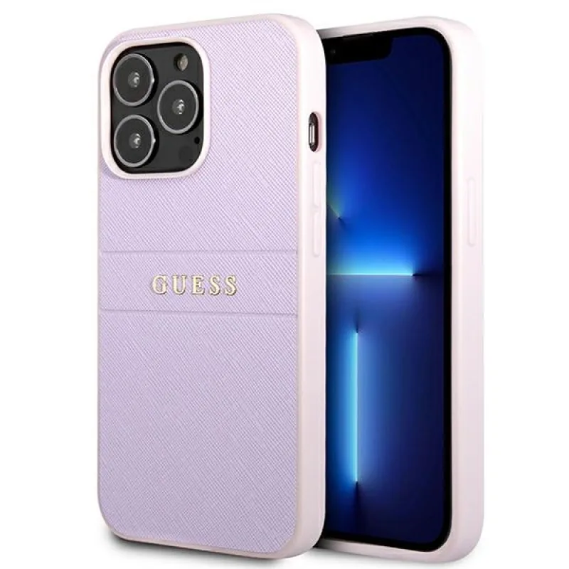 Guess GUHCP13LPSASBPU iPhone 13 Pro / 13 6,1" fialová/fialová Saffiano Hot Stamp & Metal Logo