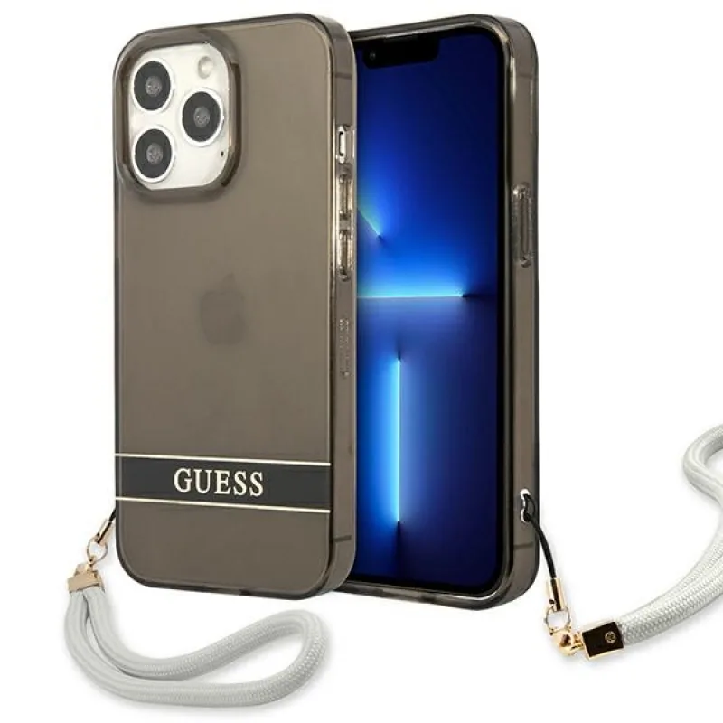 Guess GUHCP13LHTSGSK iPhone 13 Pro / 13 6,1" čierno/čierne pevné puzdro Translucent Stap