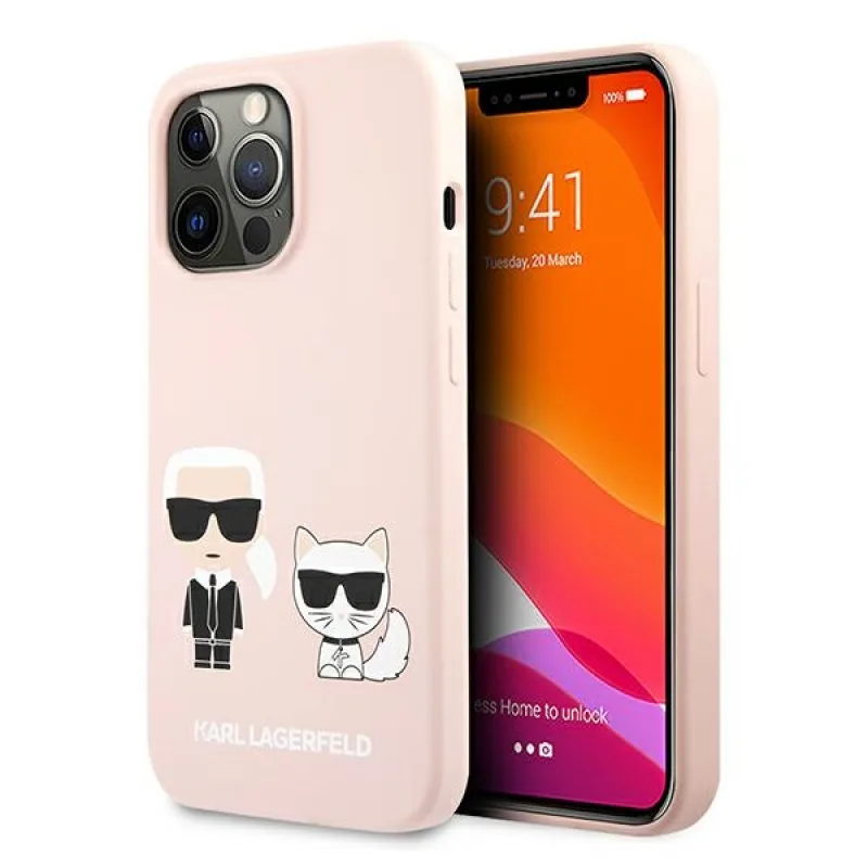 Karl Lagerfeld silikónové puzdro Karl&Choupette pre iPhone 13 Pro / iPhone 13 – svetloružové