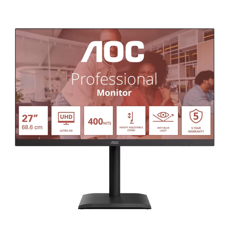 AOC/ U27E4CV/ 27"/ IPS/ 4K UHD/ 60Hz/ 4ms/ Čierna/ 5R U27E4CV