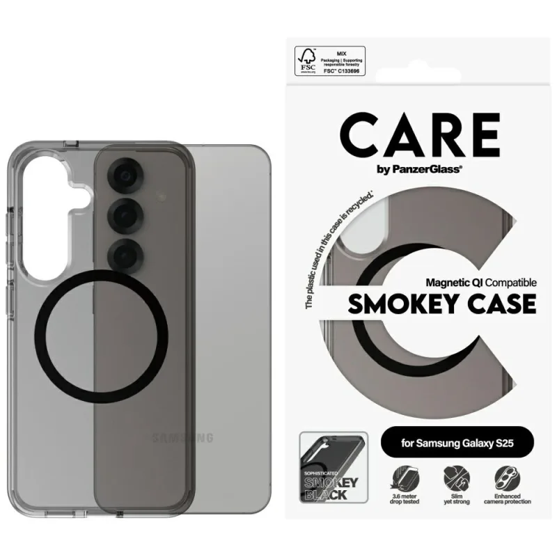 CARE by PanzerGlass Flagship Urban Combat Black QI Case pre Samsung Galaxy S25 – polopriehľadné dymové