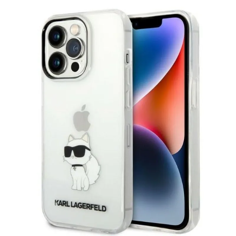 Kryt Karl Lagerfeld Ikonik Choupette pre iPhone 14 Pro - priehľadný