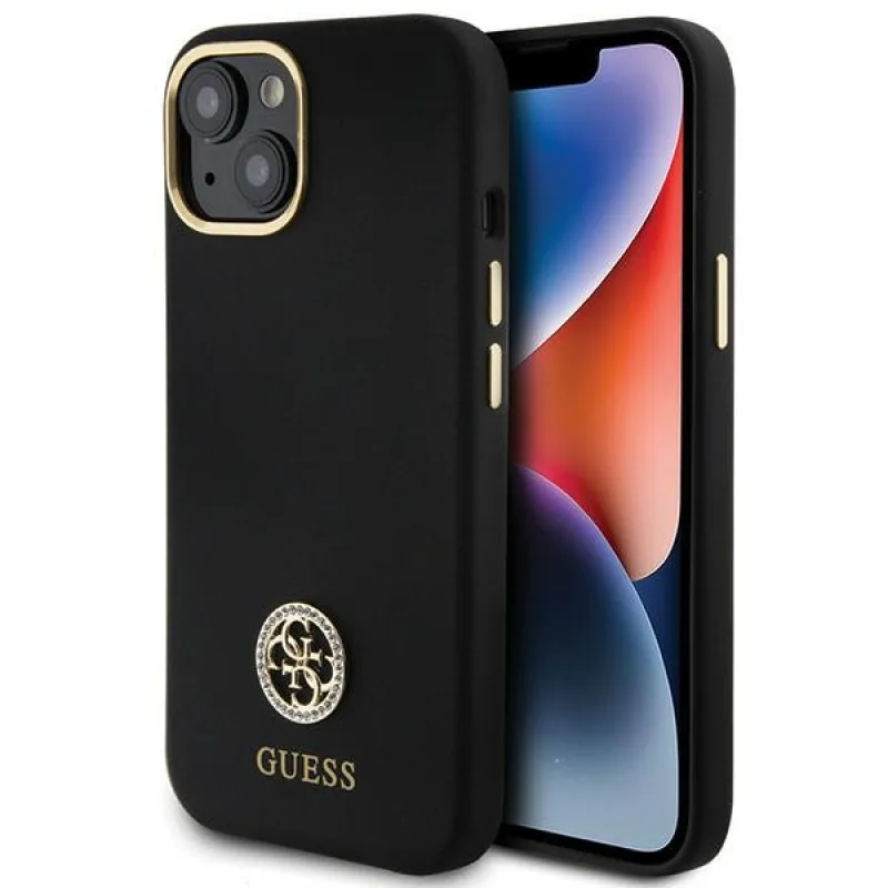 Guess Silicone Logo Strass 4G puzdro pre iPhone 15 - čierne
