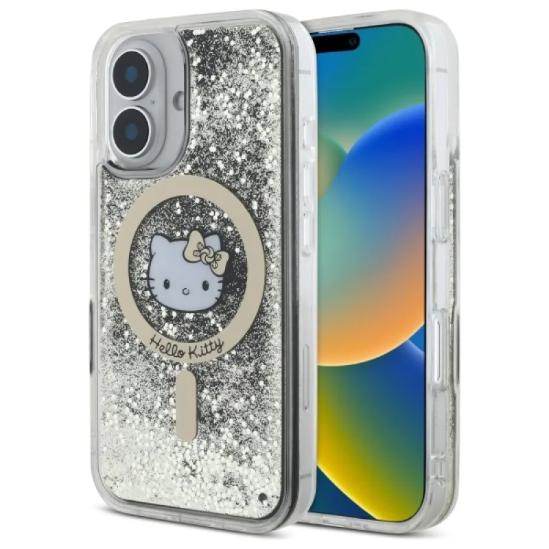 Puzdro Hello Kitty Liquid Glitter Fever MagSafe na iPhone 16 – zlaté